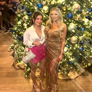 Gold sequin dress with slit and tie up back